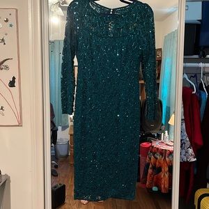 Marina size 8 teal green sequins & lace cocktail dress.
